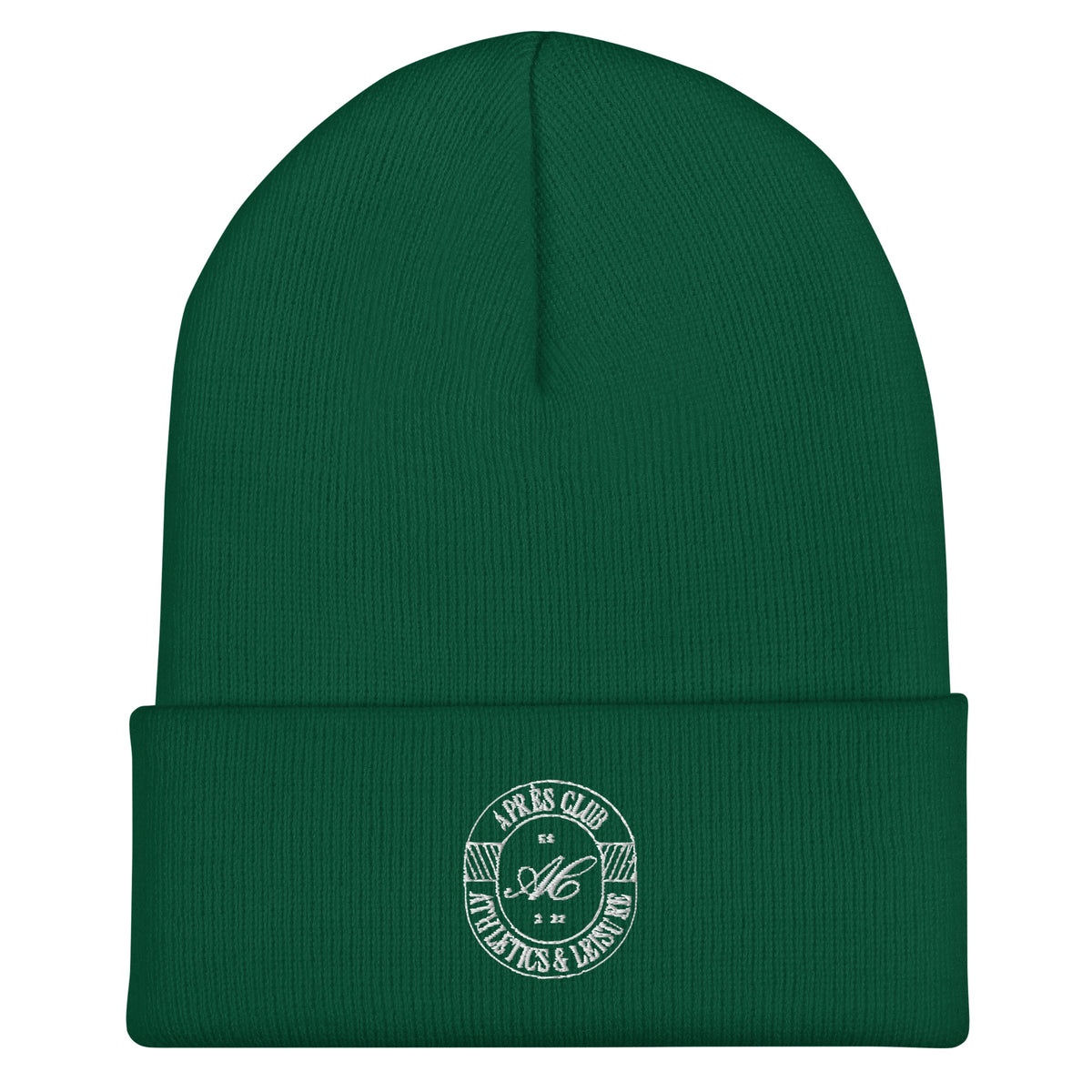 Ski Club cuffed beanie with white Après Club badge embroidered on the cuff, alternate view 2