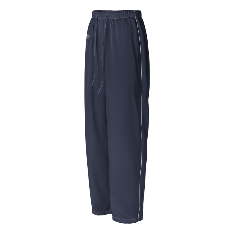 No Crying On The Yacht Pajama Pant in navy satin with white side piping