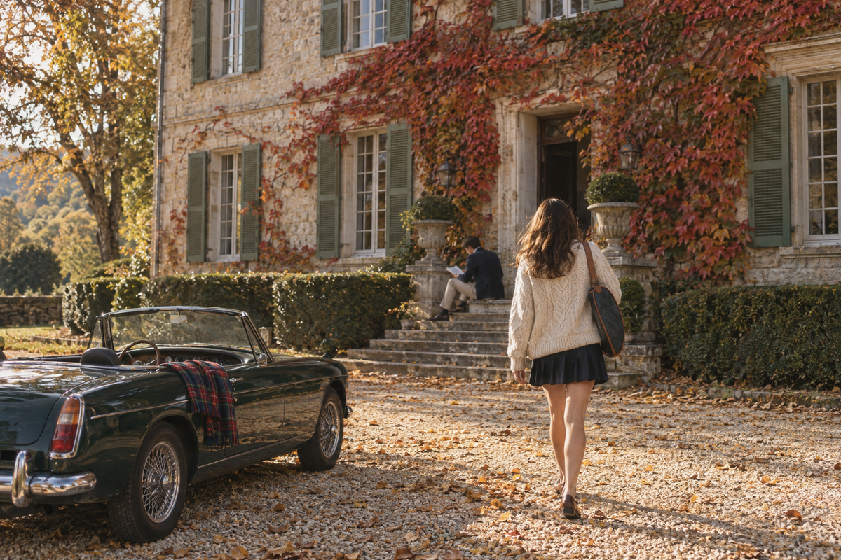A member walks up the gravel drive to the clubhouse in October, photographed from behind