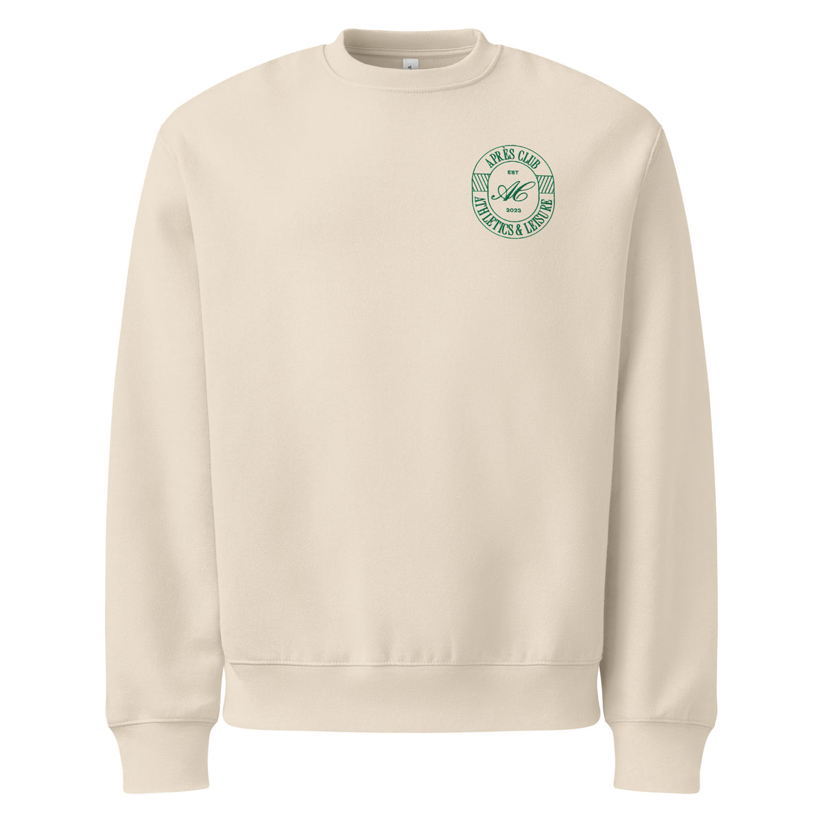 Clubhouse Crewneck sweatshirt in Dust with green Après Club badge on the left chest